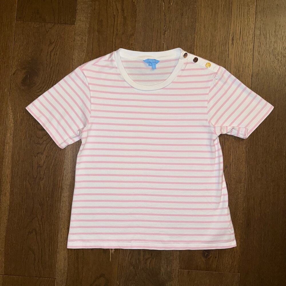 Draper James 100% Cotton Pink Stripe Shirt with Gold Buttons Size M